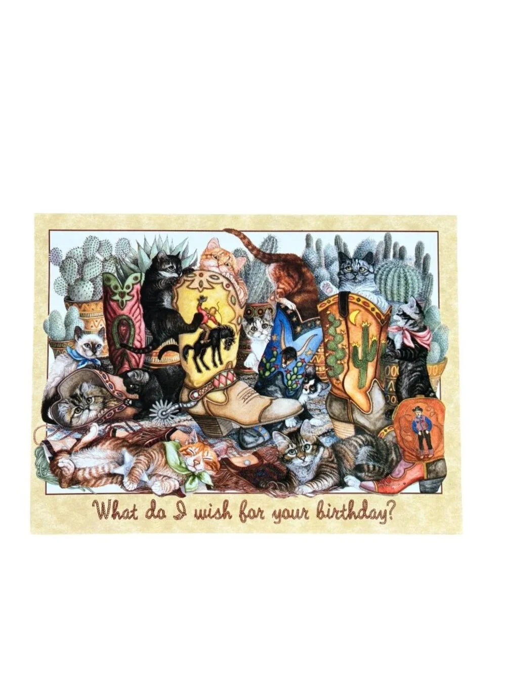 VINTAGE Leanin’ Tree 6-Pack Birthday Cards BOOT‎ CAMP Cat Kitten Cactus Western